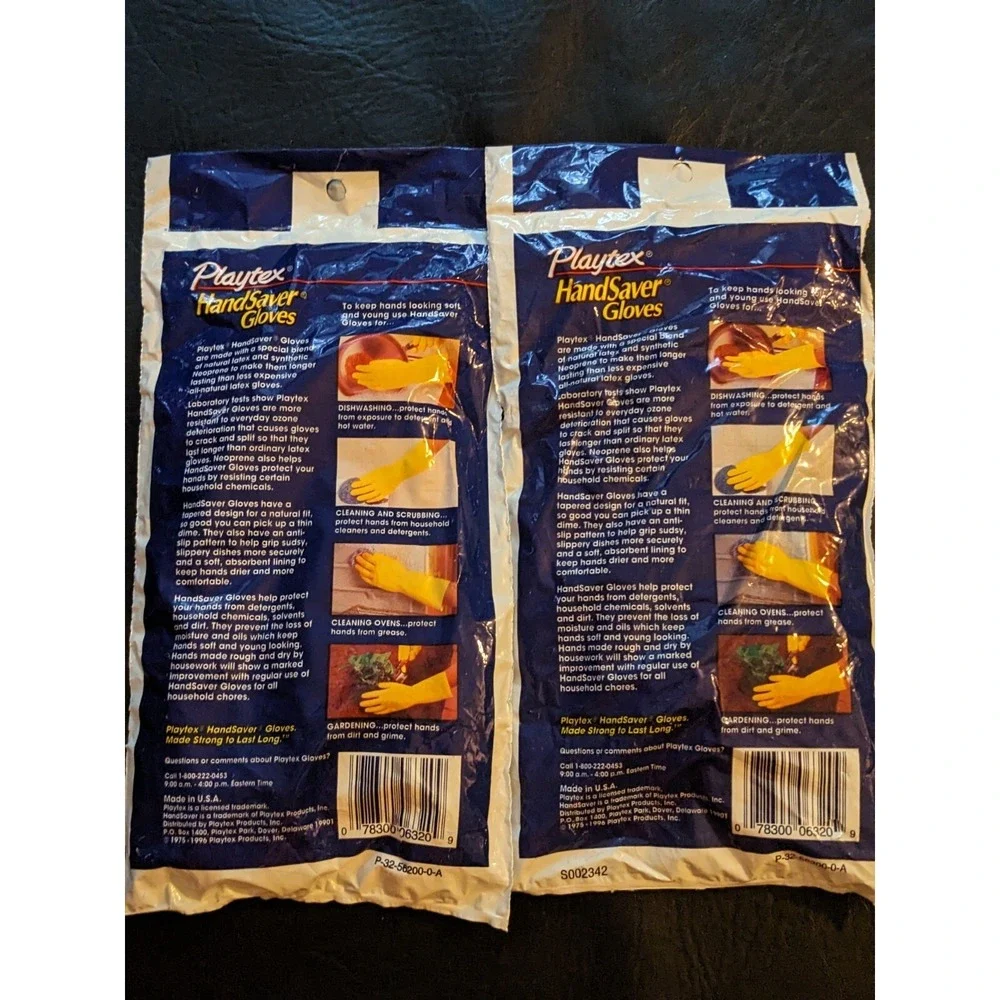 Lot of 2 Playtex Handsaver Gloves Yellow Small USA 1997 NEW